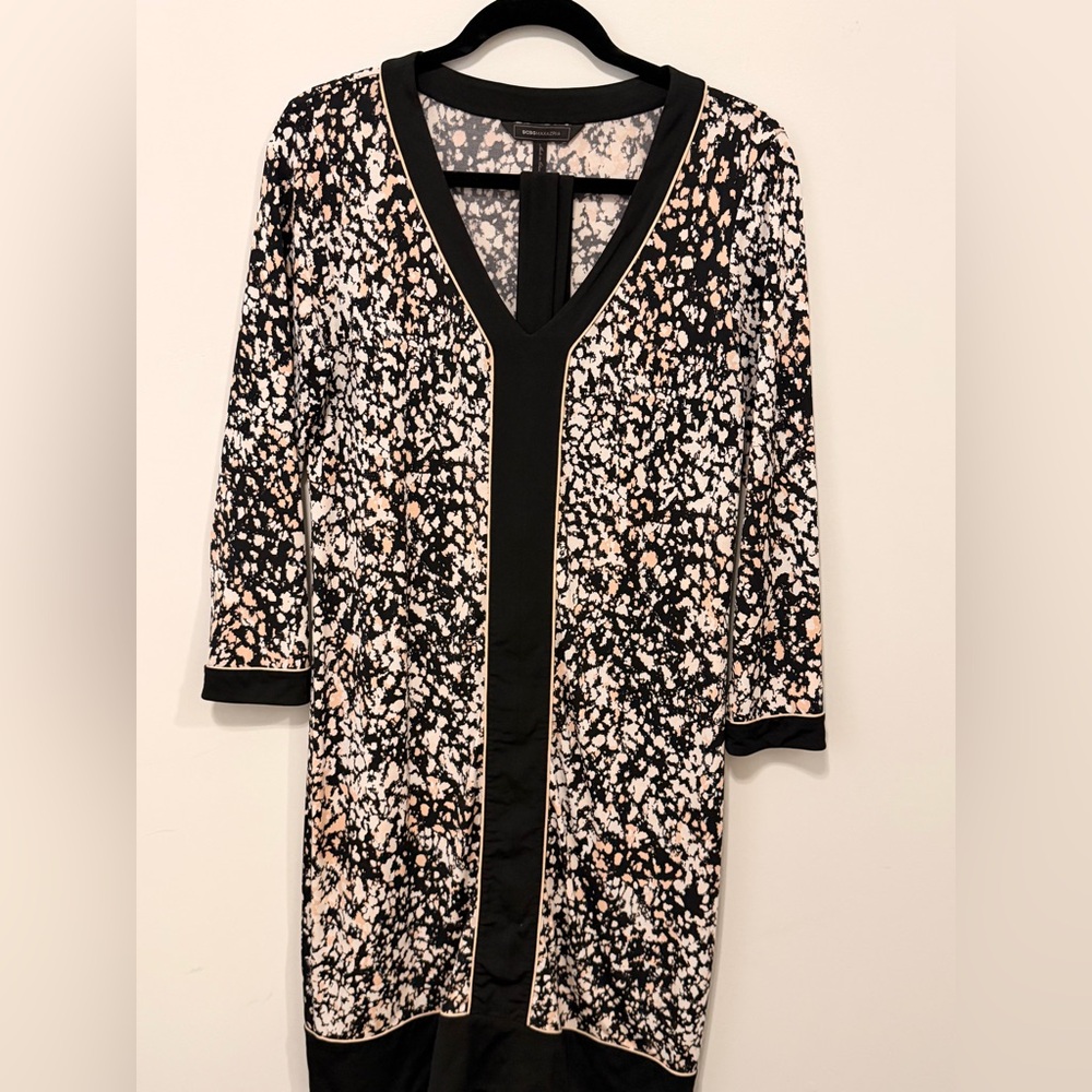 BCBGMaxAzria Black and Cream Patterned Dress